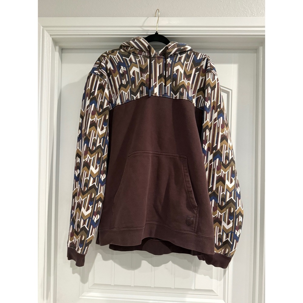 Rank 45 Mens XXL Brown Geometric Southwestern Print Fleece Hoodie Sweatshirt